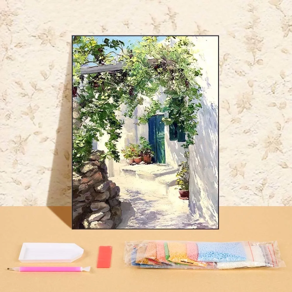 

Полный алмазный живопись, растение, дом, ремесленный комплект, 5d Diy, Алмазная мозаика, пейзажный комплект, домашняя декоративная картина со стразами для гостиной