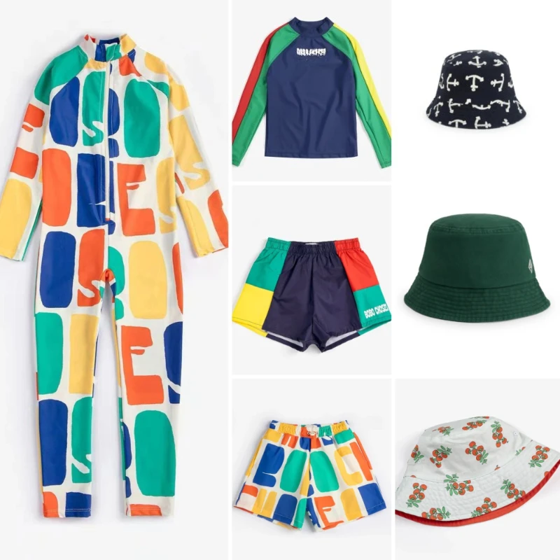 Children's Swimming Suit Set Ins Style BC 2026 Spring/summer Boys' Printed One-piece Swimming Suit  Girls' Hat Kid Swimwear