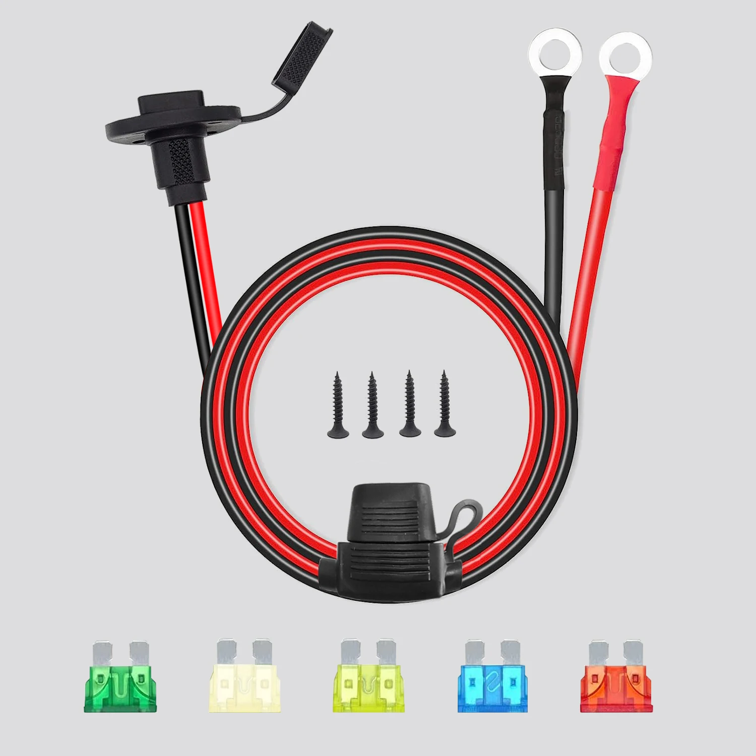 10AWG SAE Quick Connect Harness Extension Cable with 5 Fuses Dust Cap O-Ring for Solar Motorcycle Boat