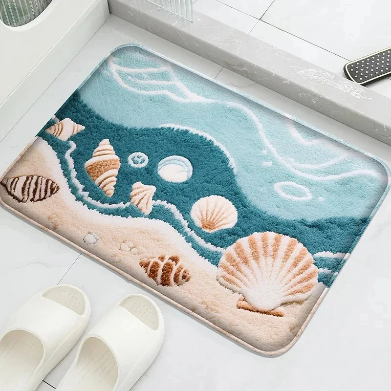 VIKAMA Minimalist Fish Bone Coral Bath Mat, Soft Ocean Style Fluffy Rug, Non-slip Absorbent Washable Bathroom Shower Floor Mat