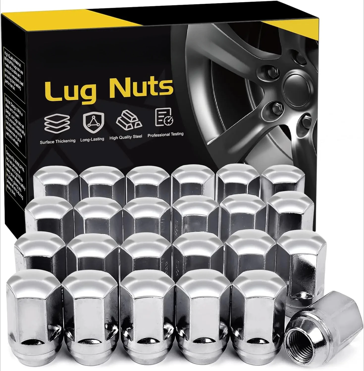 24pcs M14x1.5 Lug Nuts - One-Piece Chrome OEM Factory Style Large Acorn Seat Lug Nuts 7/8