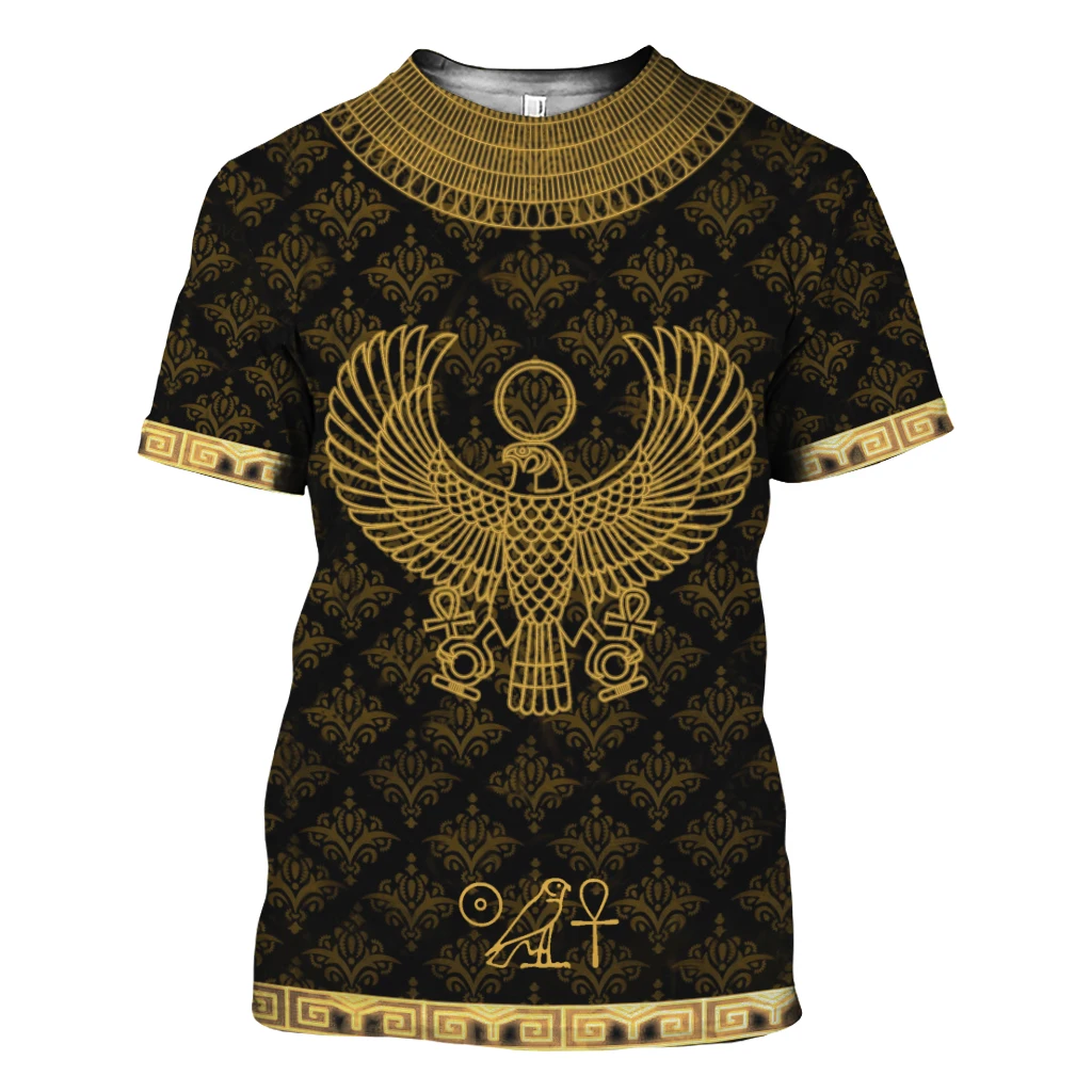 Egyptian God Eye Horus Graphic Harajuku Print Personality Retro Literary Hip Hop Men\'s And Women Short Sleeve Round Neck T-shirt