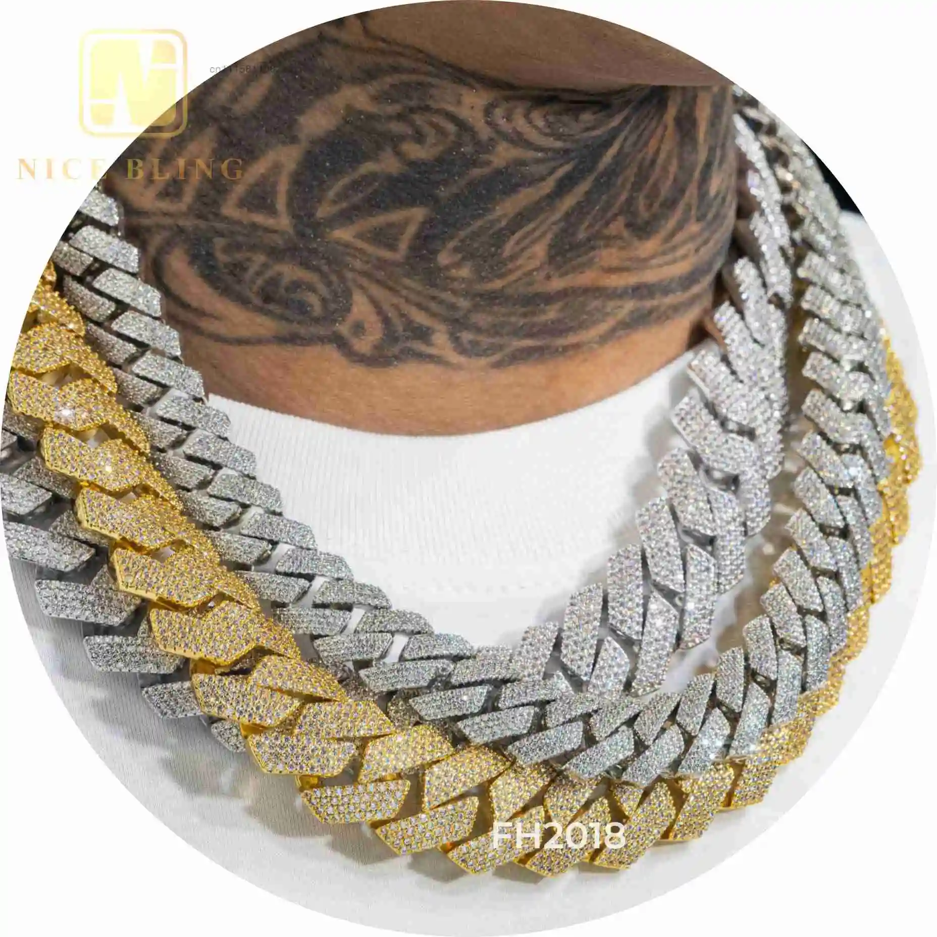 Chunky Chain Necklace Large Size 20mm Hip Hop Rock 18k Gold Plated Jewelry Iced Out 5A+ Moissanite Cuban Link Necklace for Fashi