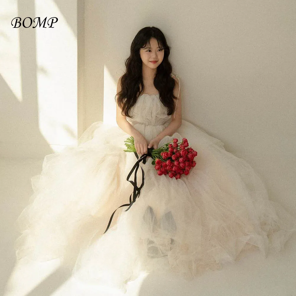 

BOMP Princess Ivory Tulle Wedding Dress Sweetheart Evening Gowns Korea Photo Shoot Bridal Reception Gown Customized 웨딩드레스