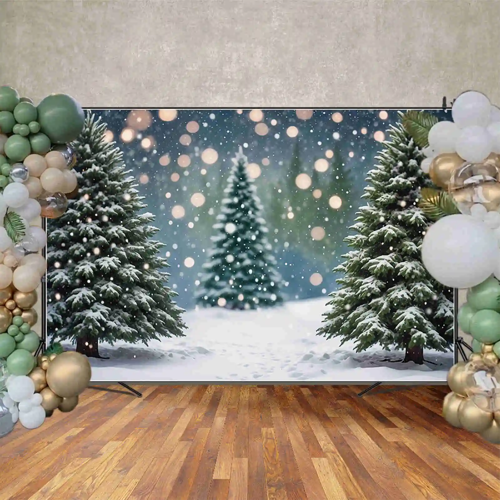 MOON.QG Christmas Pine Trees Backdrops Children Winter Outdoor Snow Forest Backgrounds Custom Party Decoration Photo Shoot Props