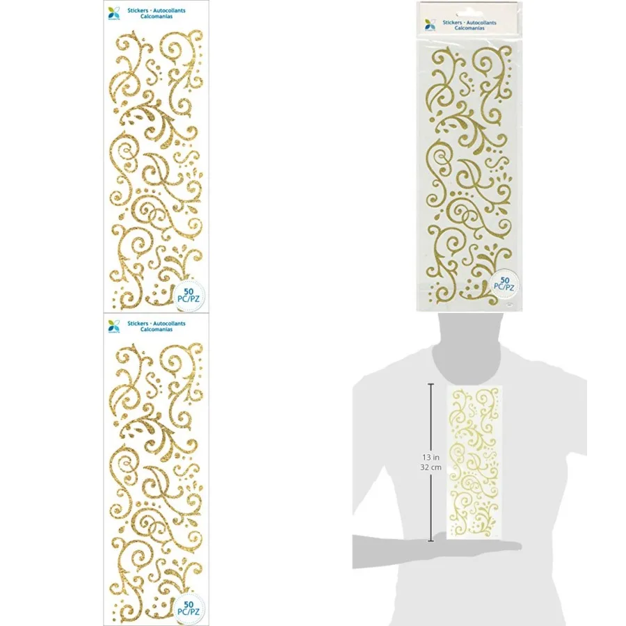 

Gold Glitter Stickers for DIY Craft Projects Wedding Decor Scrapbooking and Gift Wrapping - Shimmering Metallic Flourishes with