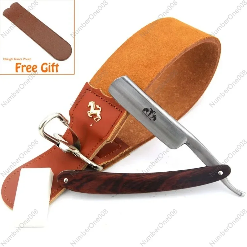 

Men's Shaving Ready Wooden Handle Straight Razor Shaving Leather Strop Cream Set