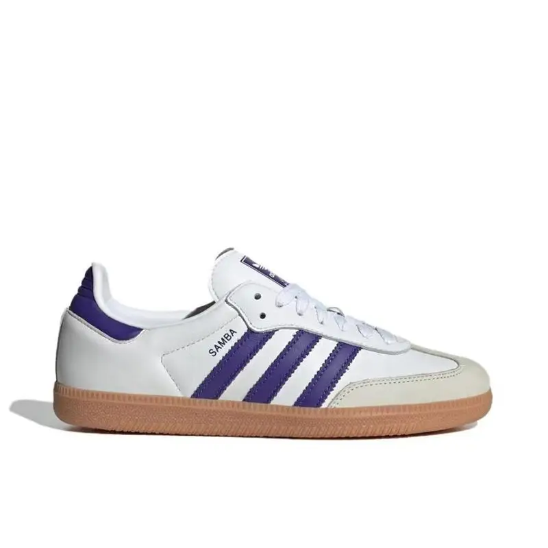 Adidas Samba OG Leather Round Toe Lace Up Casual and Wear-resistant Outdoor Low Top Board Shoes for Women amp;Men,White and Blue