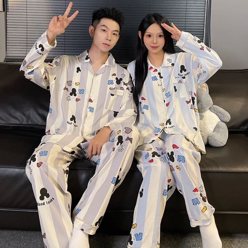 Mickey Mouse couple pajamas new pure cotton two-piece set couple suit card Disney loungewear Mickey Mouse women\'s pajamas