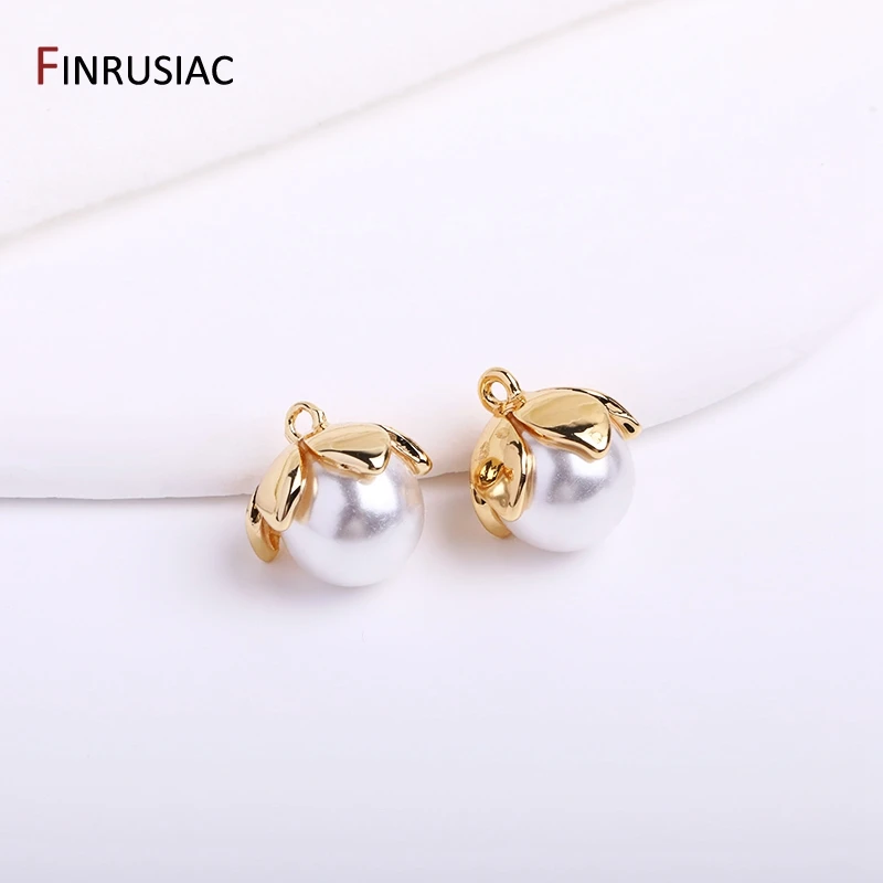 14K Gold Plated Brass 11mm Exquisite Pearl Charms Pendants For Women Earrings Making Jewelry Making Accessories Supplies