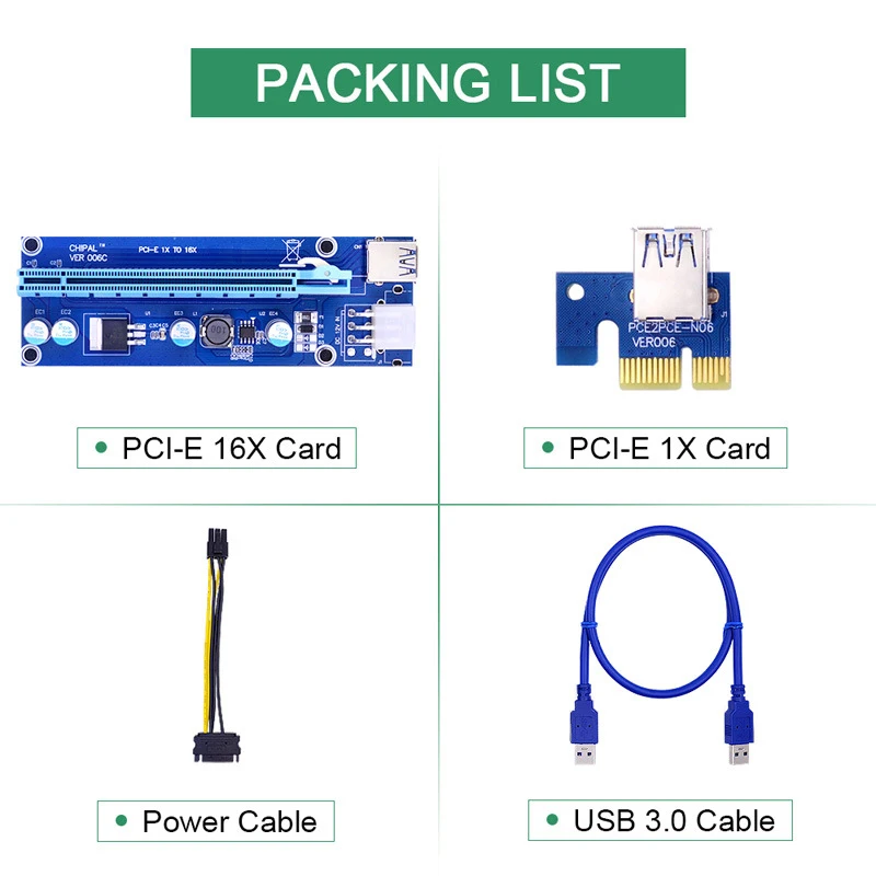 مجموعة بطاقات توسيع PCI-E واحدة لأربعة PCI-E 1X إلى PCI-E 16X 4XUSB3.0 PCI-E كابل تمديد بطاقة الرسومات للتعدين BTC