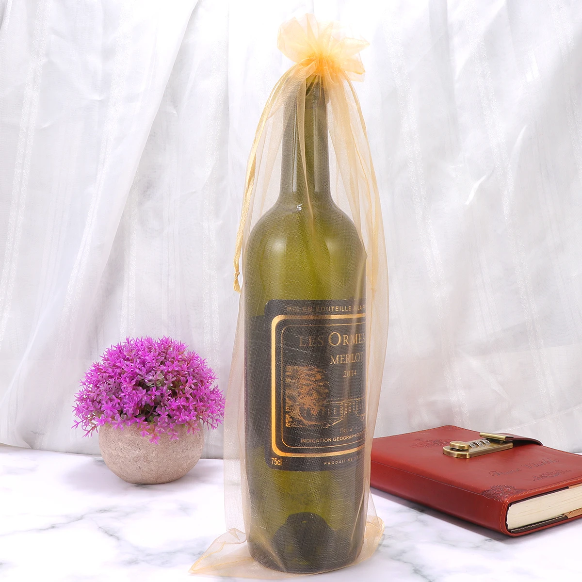 

10 PCS Gauze Red Wine Bag Gift Party Bottle Cover Beam Port for with Drawstring
