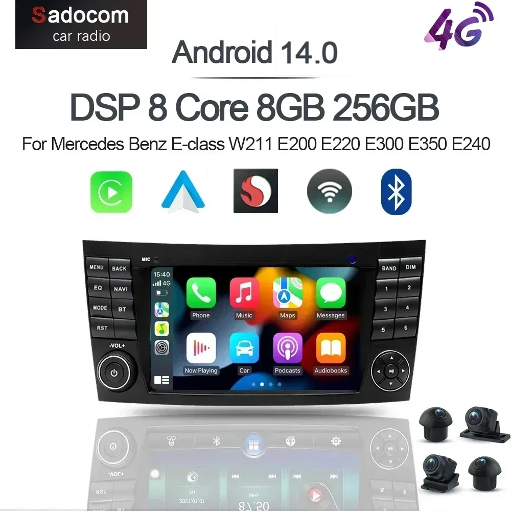 CarPlay 7' 4G LTE Android 12.0 128GB+8GB 8 Core Car Radio Car DVD Player For Mercedes Benz E-Class W211 E200 E220 E300 E350 E240