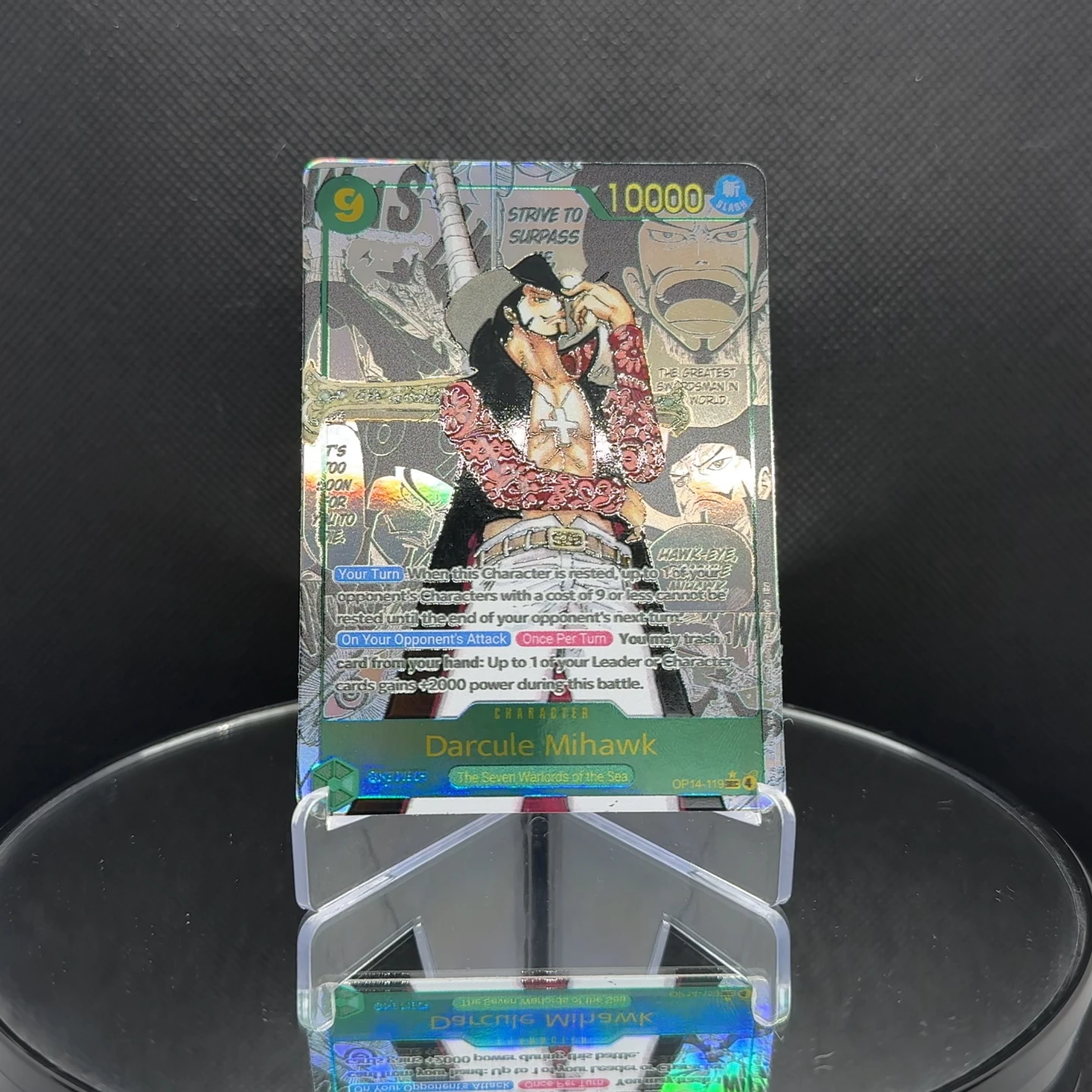 قطعة واحدة TCG OPCG بطاقة شخصية إنجليزية Mihawk manga OP14-119 بطاقة رقائق معدنية بطاقات أنيمي قابلة للجمع #3