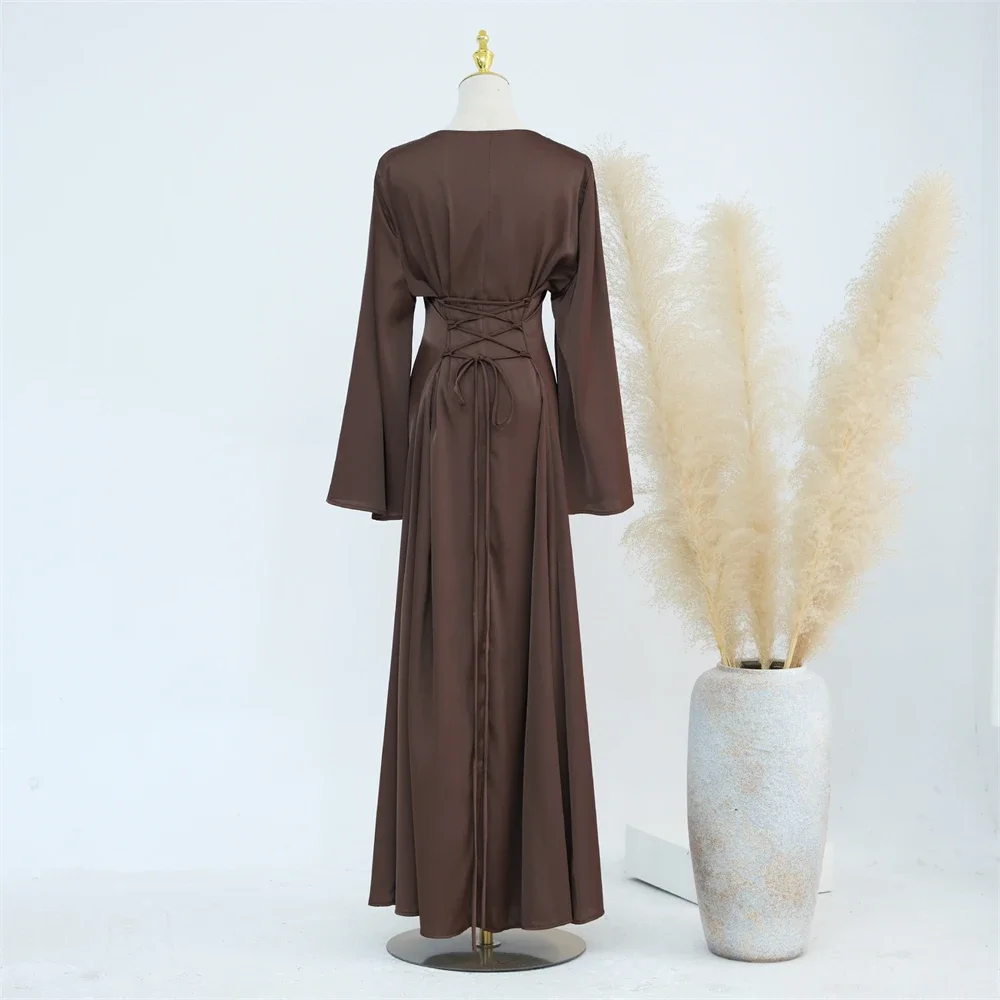 Ramadan Satin 2 Piece Abaya Modest Muslim Sets Kebaya African Dresses For Women Robe Femme Musulmane Caftan Marocain Vestidos