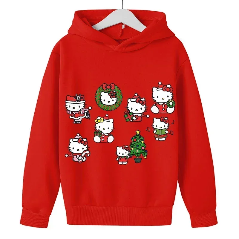 Hello Kitty Cute Cartoon Pullover Hoodies Children\'s Warm Sweatshirt Autumn Winter Long Sleeved Top Children\'s Clothing Gifts