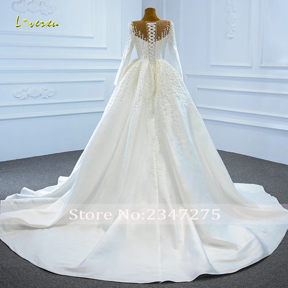 Loverxu Mermaid Matte Satin Wedding Dresses O-Neck Long Sleeve Vestido De Novia Beading Detachable Train Custom Made Bridal Gown