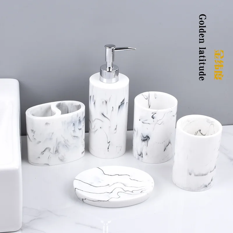 

Nordic Marble Pattern Bath Wash Set of Five Pieces Bathroom accessories Hand sanitizer dispensing bottle Bathroom supplies set