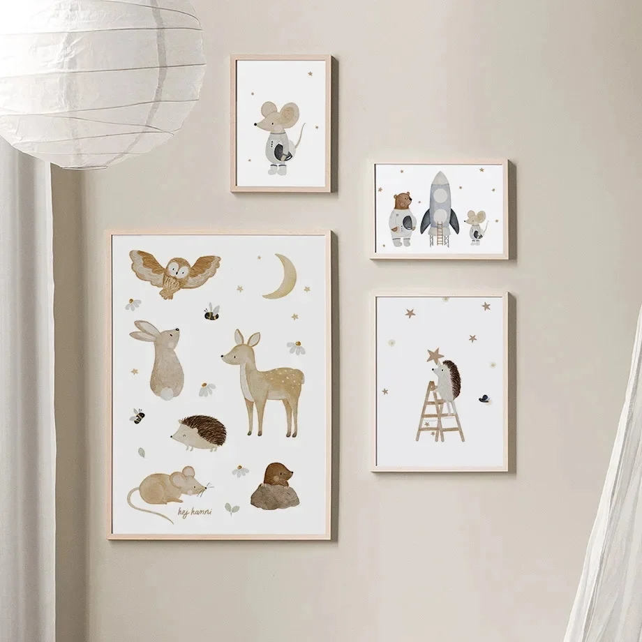 Boho Cartoon Bear Panda Mouse Balloon Plane Posters Art Prints Canvas Painting Wall Pictures For Baby Kids Room Home Decoration view 5