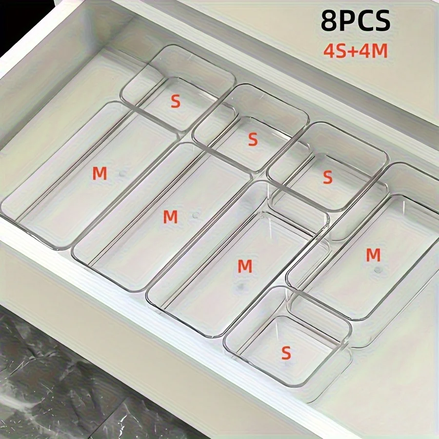 4/7/8 Stück transparente Kosmetik-Aufbewahrungsboxen, integrierte Schubladen-Trenn- und Organisationsbox, Desktop-Aufbewahrungsbox für Büromaterial – Detail 2