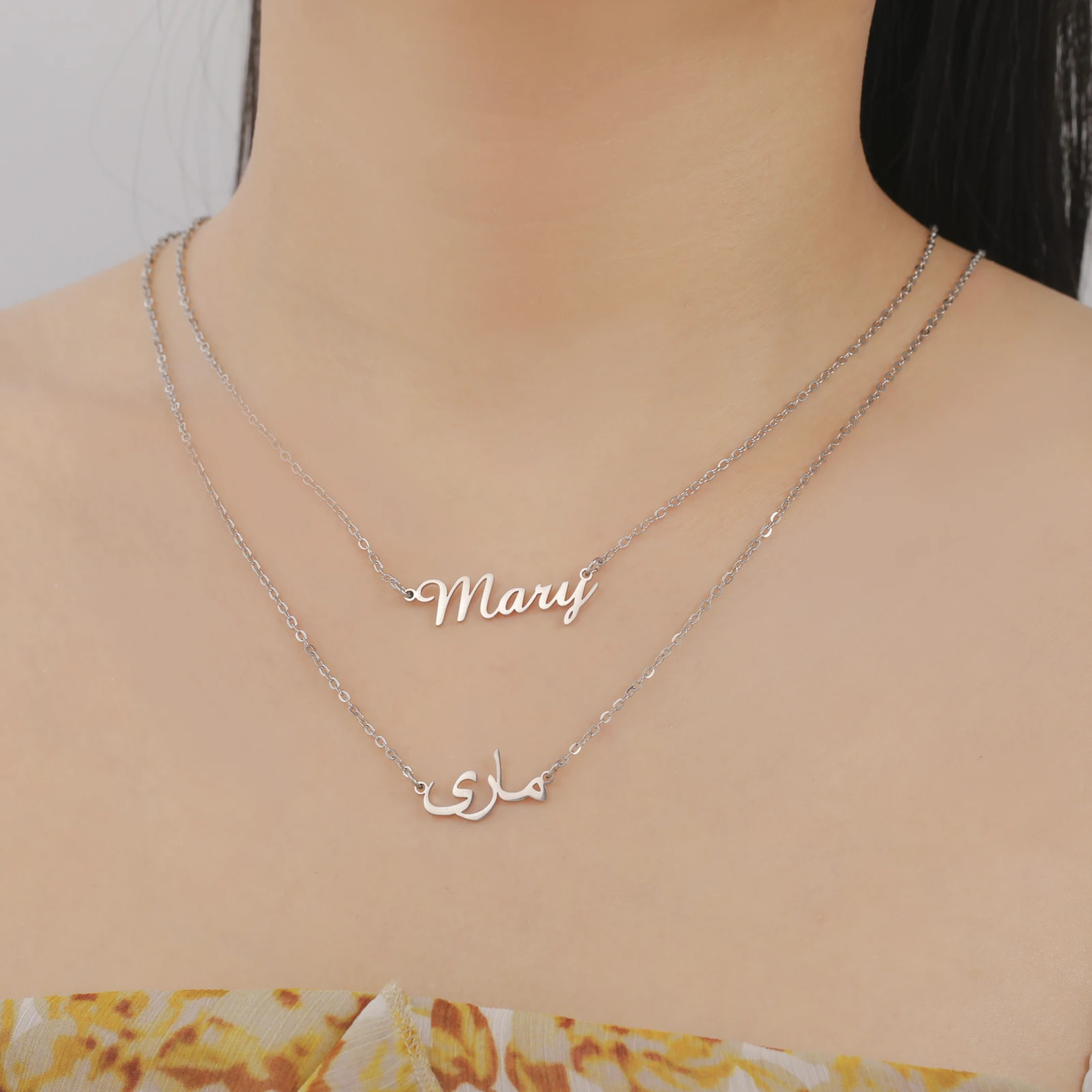 

Customized Necklaces Stainless Steel Jewelry Double Layer Chain Neck Choker Name Necklace Personalised for Women Men Couple Gift