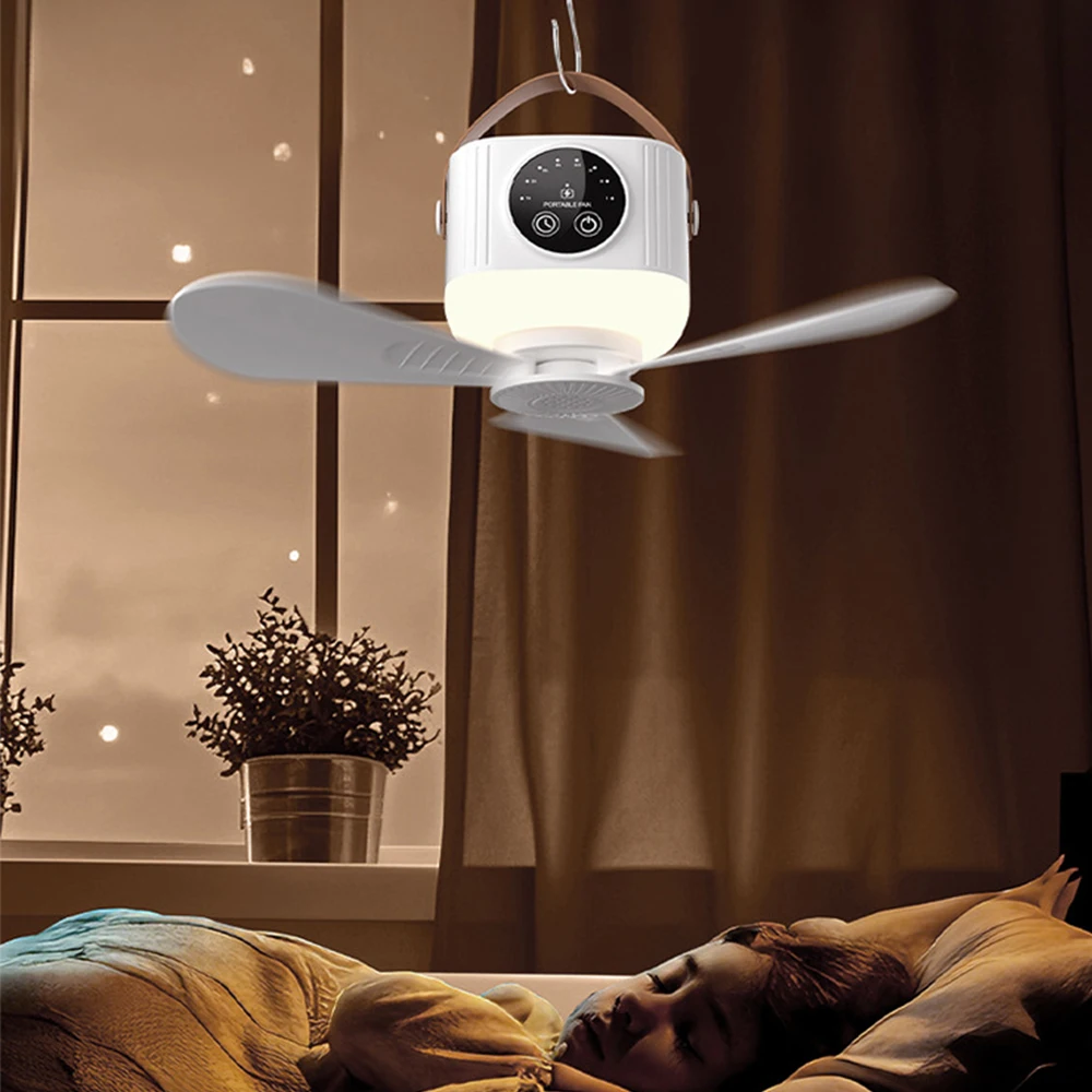 7200mAh New Portable Rechargeable Ceiling Fan Wireless USB Hanging Fan for Student Dorm Bed Outdoor Camping