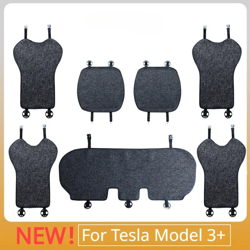 Funda de asiento de lino para Tesla modelo 3 Highland 2024, cojín transpirable para las cuatro estaciones, cómodo, Modelo 3 +, accesorios interiores