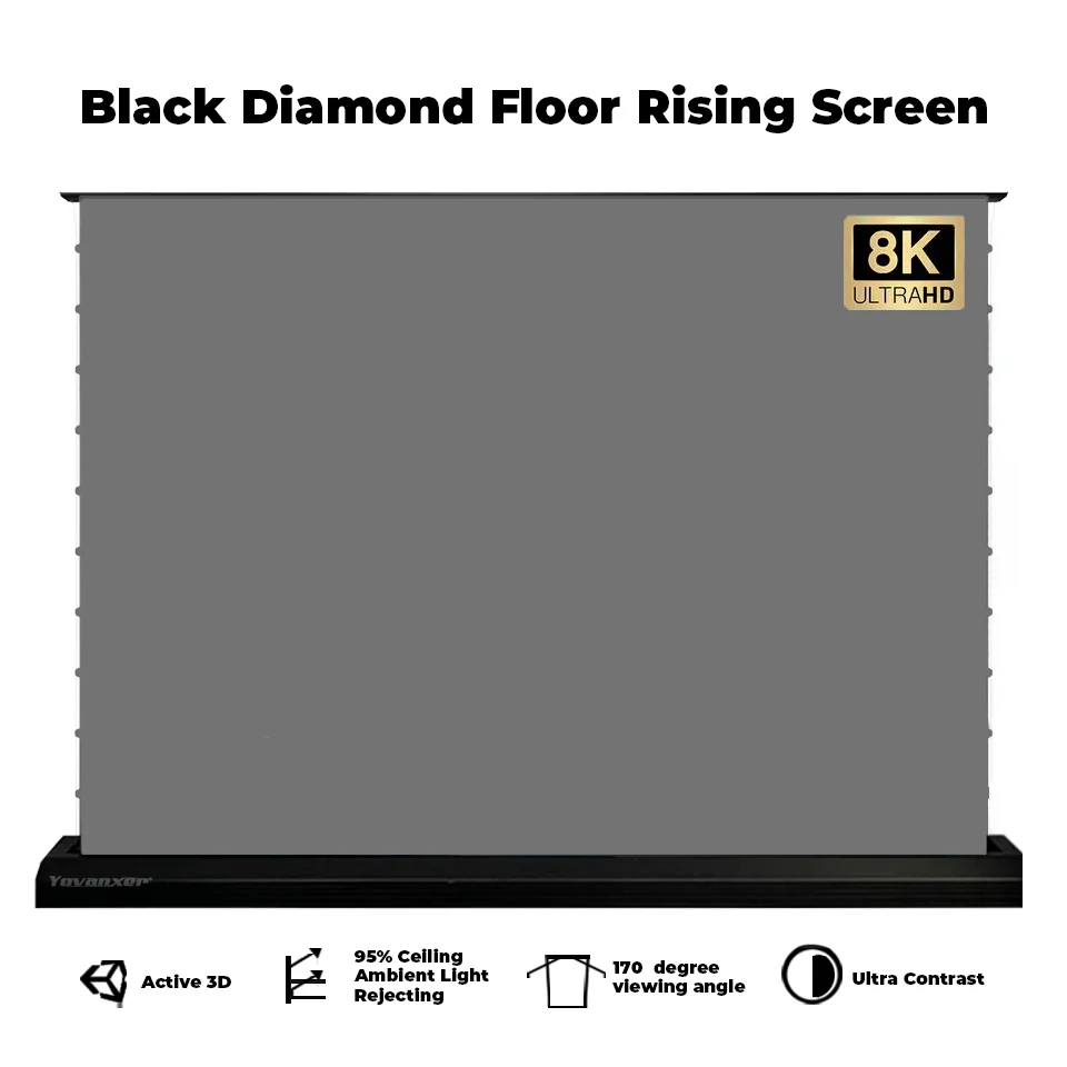 ALR Ambient Light Rejecting Motorized Floor Rising Projection Screen 72 Inch Electric Pull Up Rollable Black Diamond 4K 8K 3D