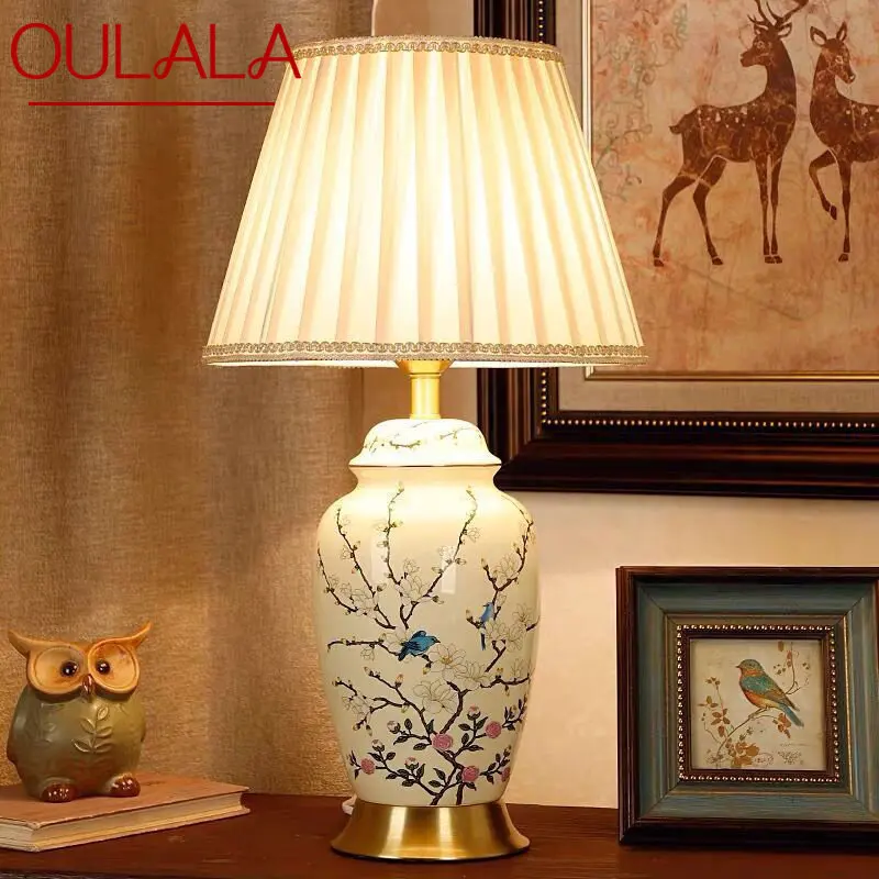 

OULALA Modern Ceramic Table Desk Lamp LED Chinese Simple Creative Bedside Light For Home Living Room Bedroom Study Decor