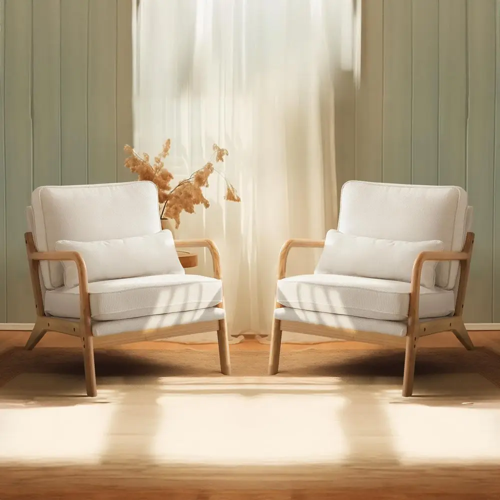 

Coarse Beige Accent Chairs Set of 2, Upholstered Mid Century Modern Lounge Fabric Chairs Reading Chairs Side Sitting Chair Soli