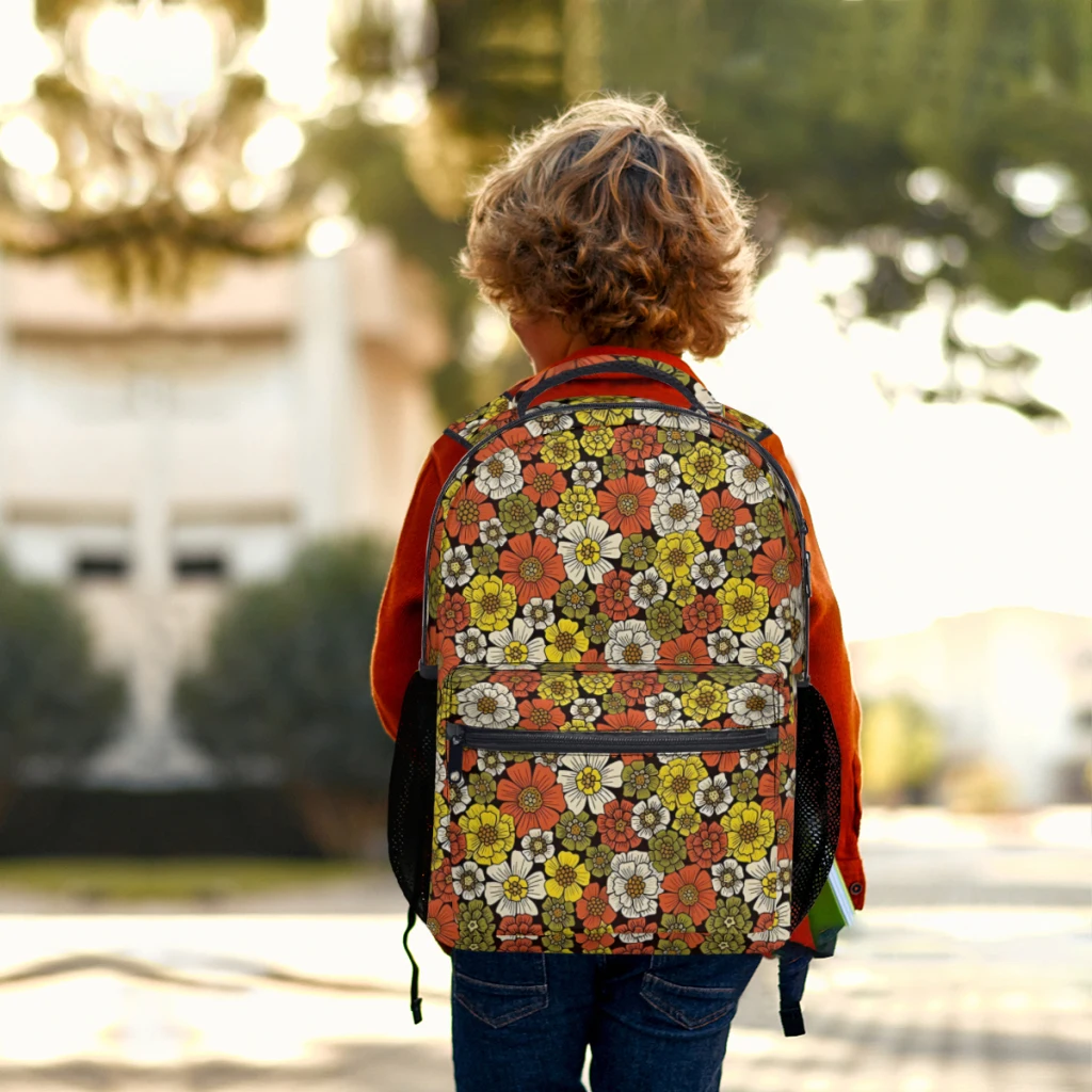 Retro 1960s 1970s Floral Pattern For kids Large Capacity Student Backpack Cartoon School Backpack