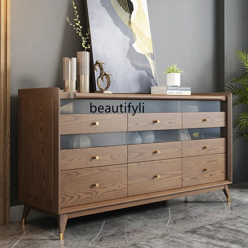 Nordic Solid Wood Chest of Drawers Ash Bedroom Organizing Cabinet Simple Storage Locker