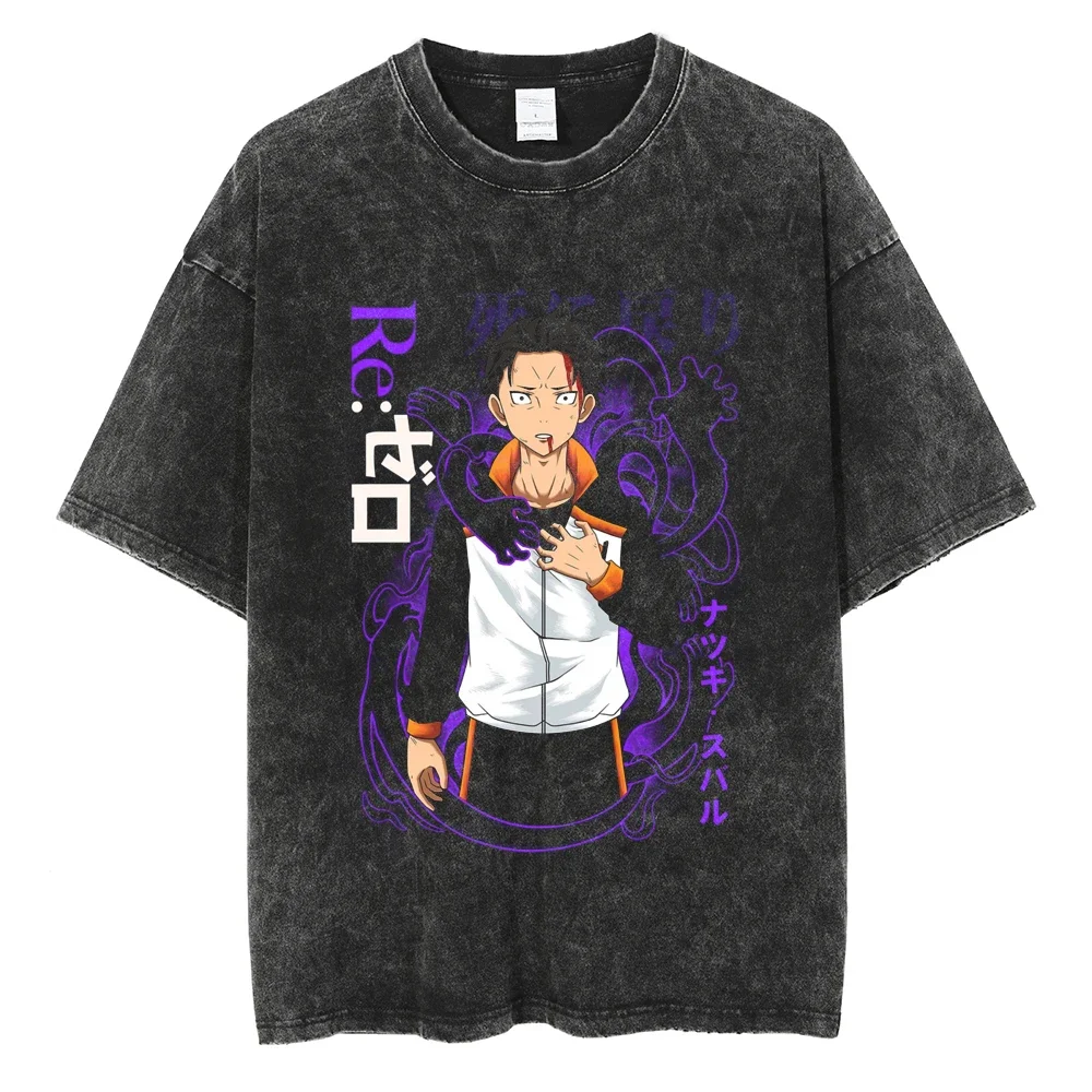 

Hip Hop Harajuku Anime Printed T-Shirt Washed Tshirt Men Cotton Casual T Shirt Summer Short Sleeve Tees