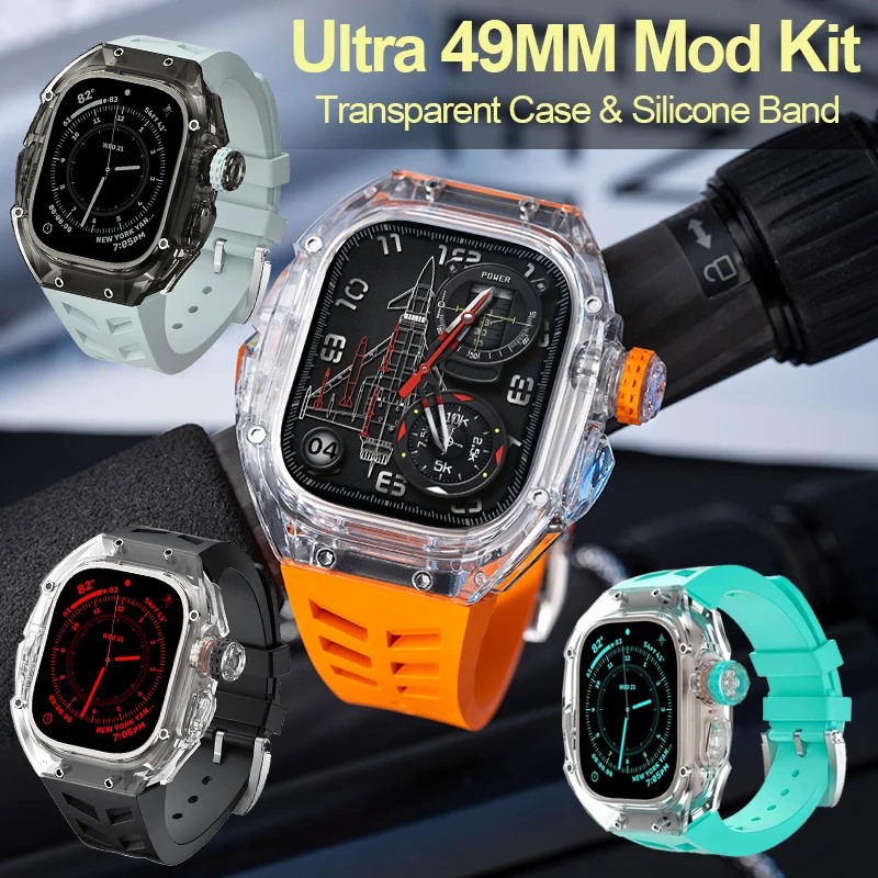 

49 мм комплект мод, прозрачный ремешок для телефона для Apple Watch Ultra 49 мм, спортивный ремешок, ремешок для Iwatch Series 8, браслет