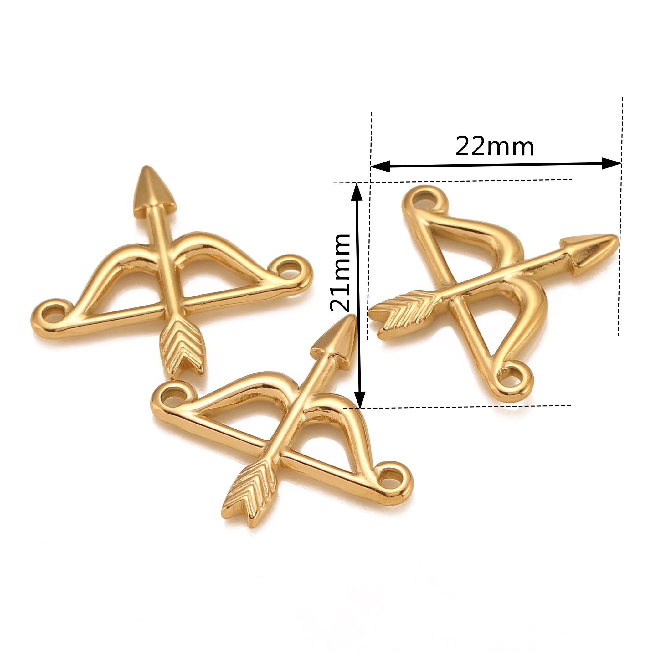 3Pcs/Lot Stainless Steel PVD Plated Bow and Arrow Charms Pendants DIY Jewelry Making Handmade Craft Accessory Wholesale Finding