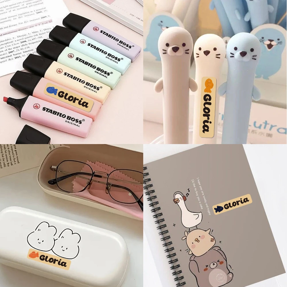 Custom clownfish Name Sticker,Transparent Waterproof Stickers for Kids,diy Name Labels for School Bag Bottles Pen Mug Uniform