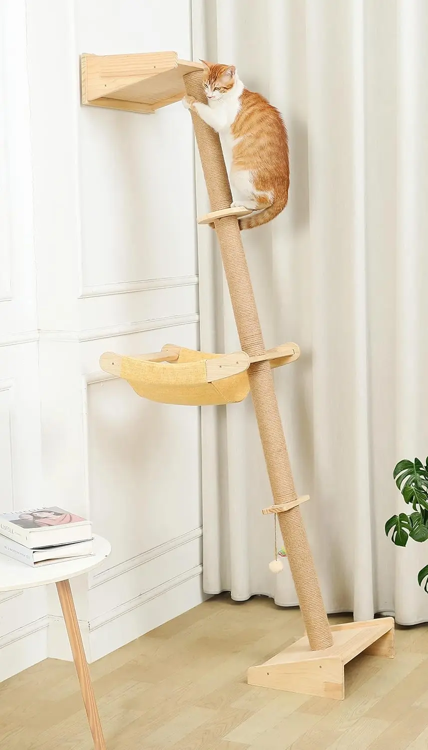 

Wall Cat Tree with Hammock, 76" Tall Cat Wall Furniture Lean Against Wall Cats Climbing Tower for Active Indoor Climbers