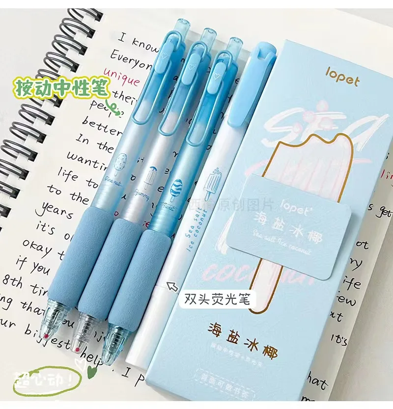 4Pcs/Set Summer Ice Cream Kawaii Gel Pen Color Highlighter Set School Students Writing Pens School Stationery Supply kids gift