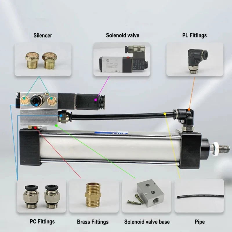 Pneumatic SC Standard Solenoid Valve Integrated Cylinder SCF32x25-500-1000 Air Cylinders Set WIth Fittings Valve Base