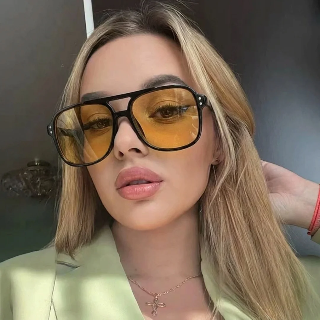 KLASSNUM Double Bridge Sunglasses Pc Frame Uv Protection Fashion Square Sun Glasses For Outdoor Driving Fishing Travel