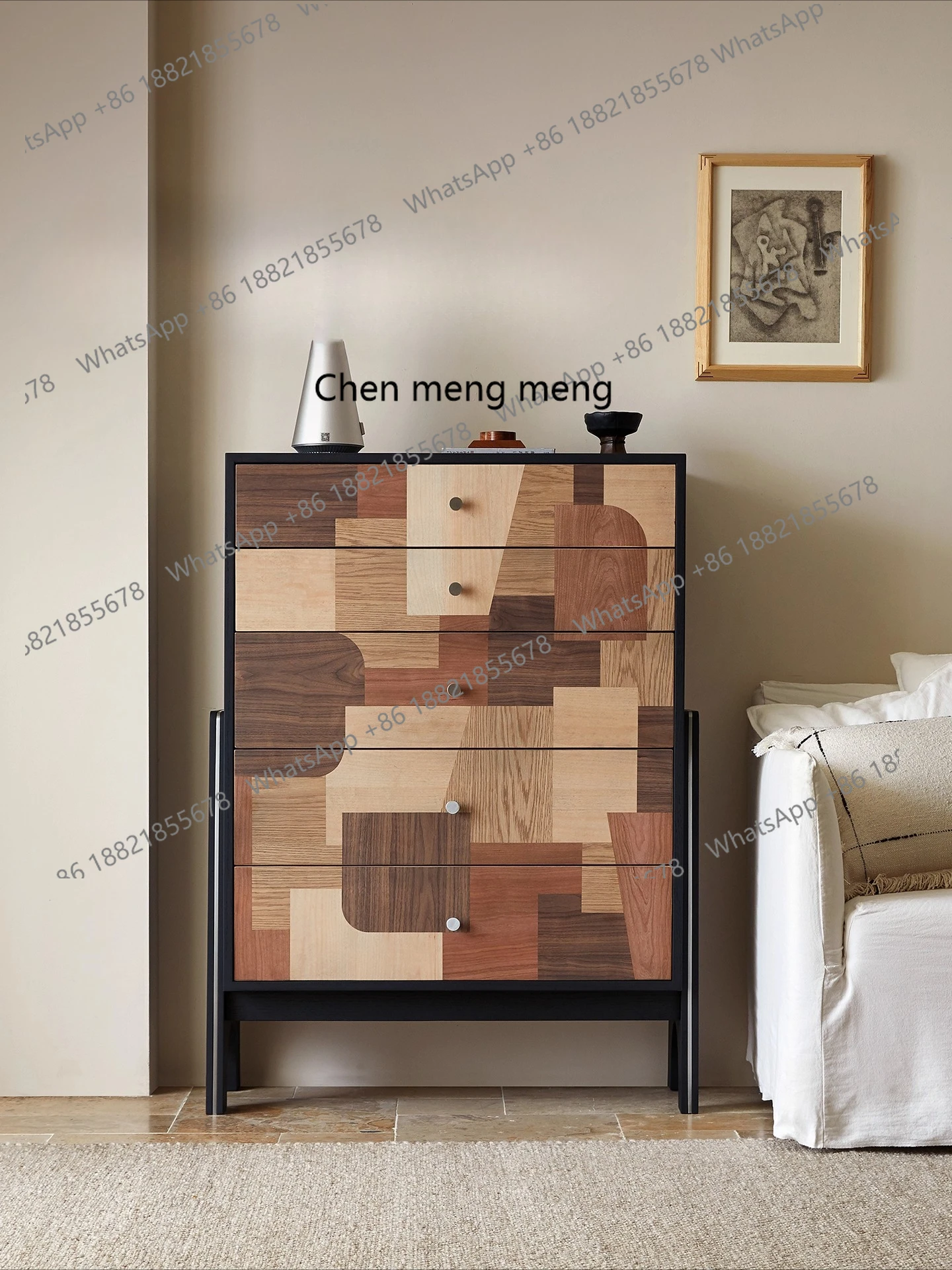 

Solid wood chest simple modern bedroom storage bedside cabinet retro vertical locker