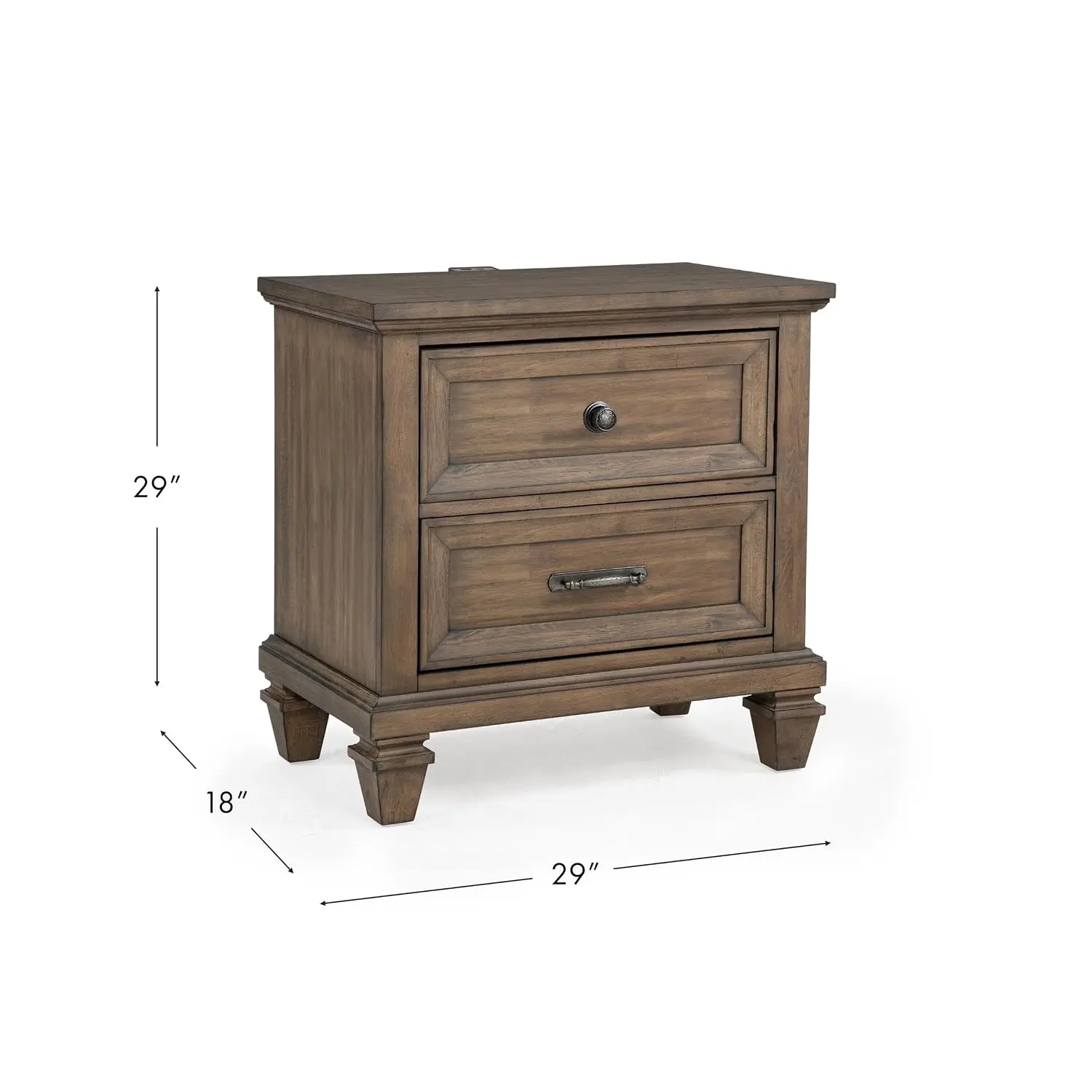 Wood 2-Drawer Nightstand With USB Charging Port, Vintage Mocha Finish, Bedroom Storage Bedside Table, Customized