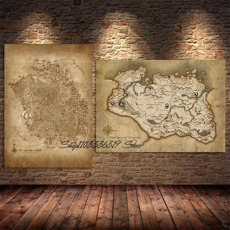 Skyrim Anthology Map Arena Game Art Poster Canvas Wall Print for Home Room Decor