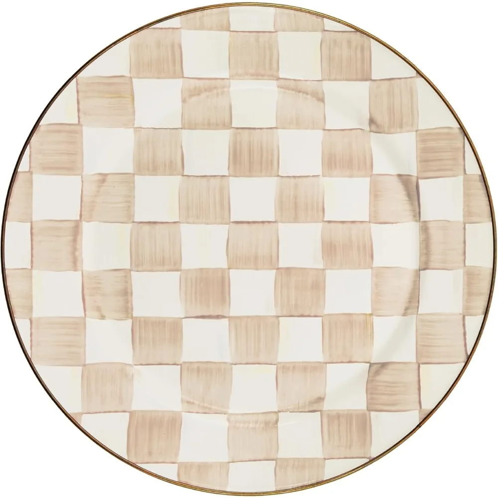 

Mackenzie-Childs Brown and White Moch Enamel Charger Plate, 12-Inch, for Dinnerware and Home Decor