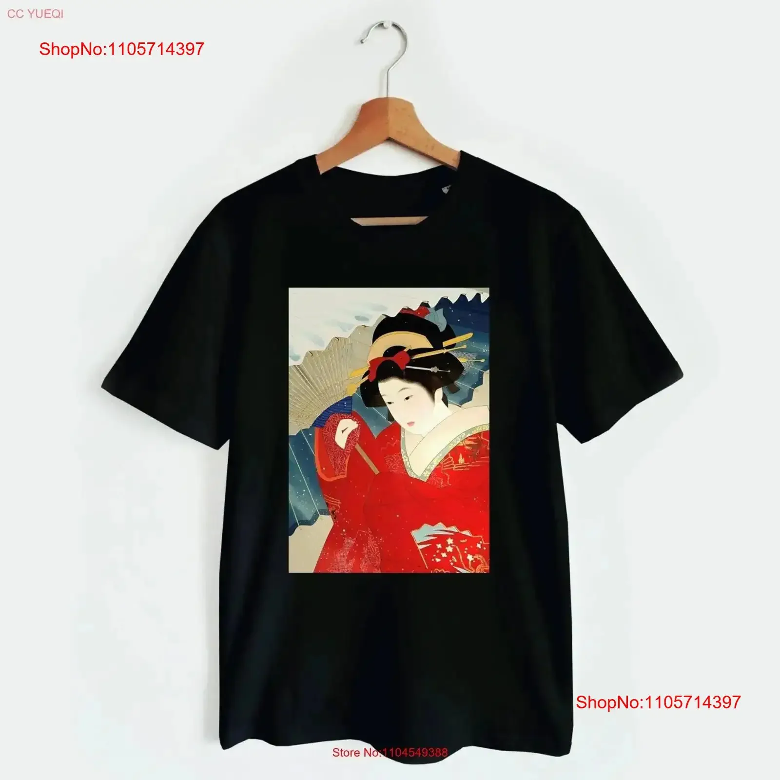 Japanese art T Shirt Geisha in red kimono the Snow Vintage Ukiyo e print vintage Washed fashion Soft Stretched