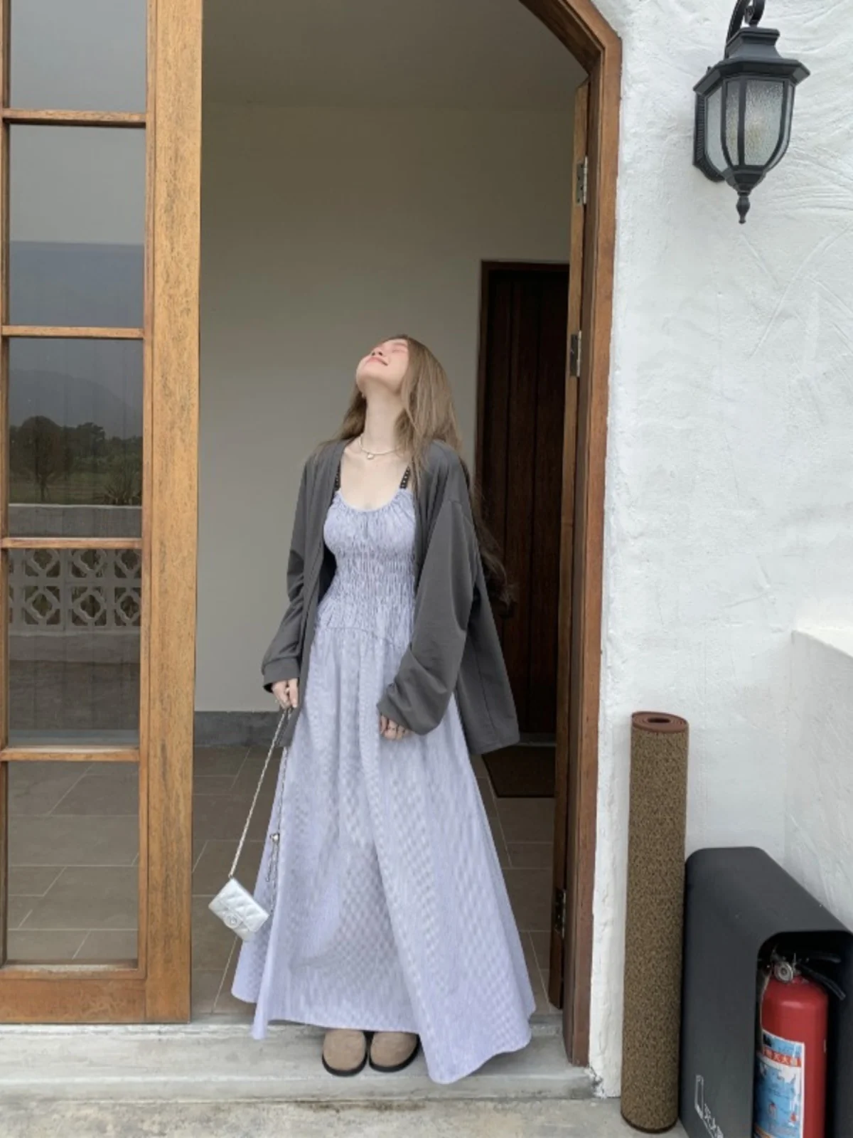 

plus Size Women's Texture Stripe Strap Dress A-Line Long Dress Waist-Cinching Fall New Style High-End Feel Korean Style Dress