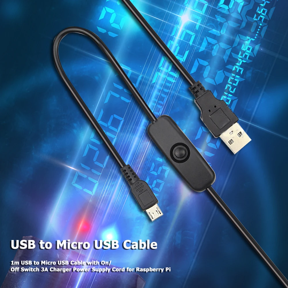 كابل USB إلى Micro USB مع مفتاح تشغيل/إيقاف، سلك طاقة لشاحن Raspberry Pi، مصدر طاقة موصى به في أقل 5 فولت #6