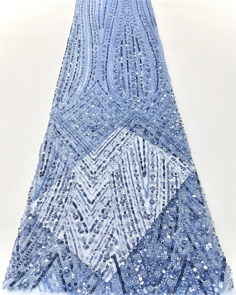 African Tulle Lace Fabric 2025 French Net Sequins Fabric Sewing Embroidery With Beads Lace Tulle Mesh Nigeria Dress