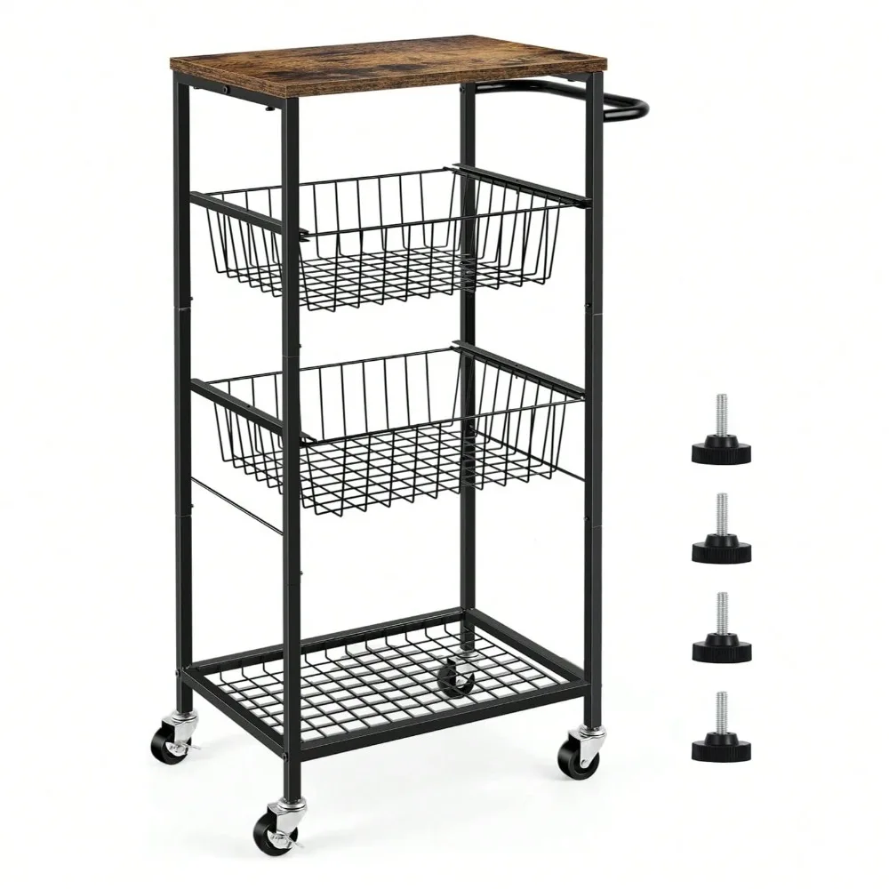 Storage Cart Microwave Stand On Wheels Rolling Utility Cart With Storage Basket Slim Storage Trolley For Kitchen, Bathro