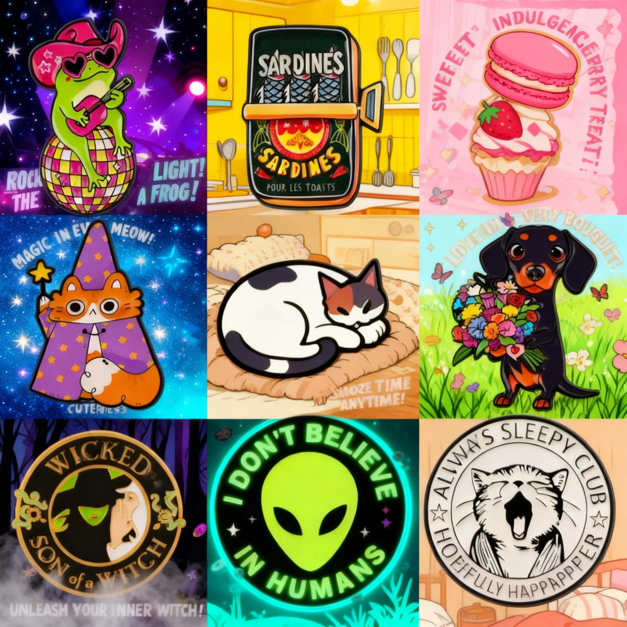 Enamel Pin Cute Cartoon Cat Magician Alien Brooches Women Hat Lapel Badges Cosplay Accessories Backpack Gifts Toys for